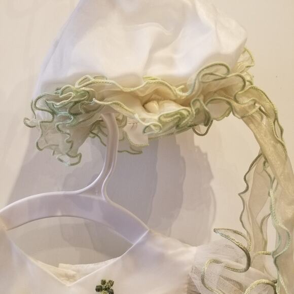 Y.K.I Ivory Tuille Dress & Matching Hat Short Sleeve Pullover Girl Sz M 9 Months - Picture 4 of 14